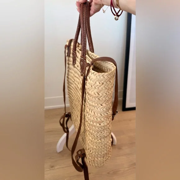 NWOT Authentic Handmade French Straw and Leather Basket Backpack | O/S - Picture 8 of 14